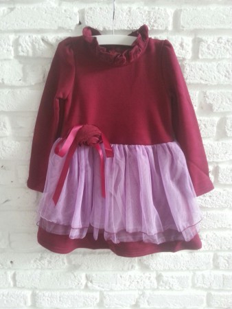 Red and pink warm fleece dress "Scarlet". Price 25 Euro.
